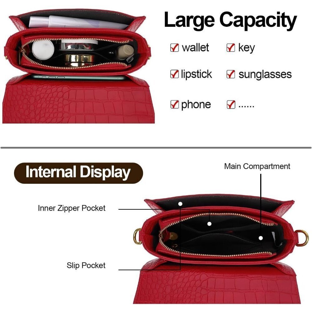 LL LOPPOP Small Classy Leather Crossbody Purse Handle Satchel Handbag Dark Red - Picture 3 of 7
